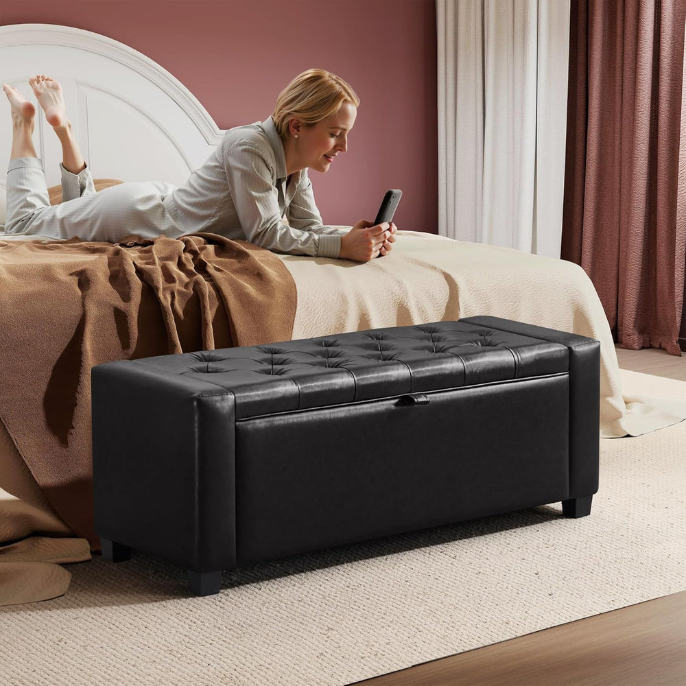 GRAINELL 42.13” Storage Ottoman Bench, Upholstered Tufted Bedroom Bench with ...