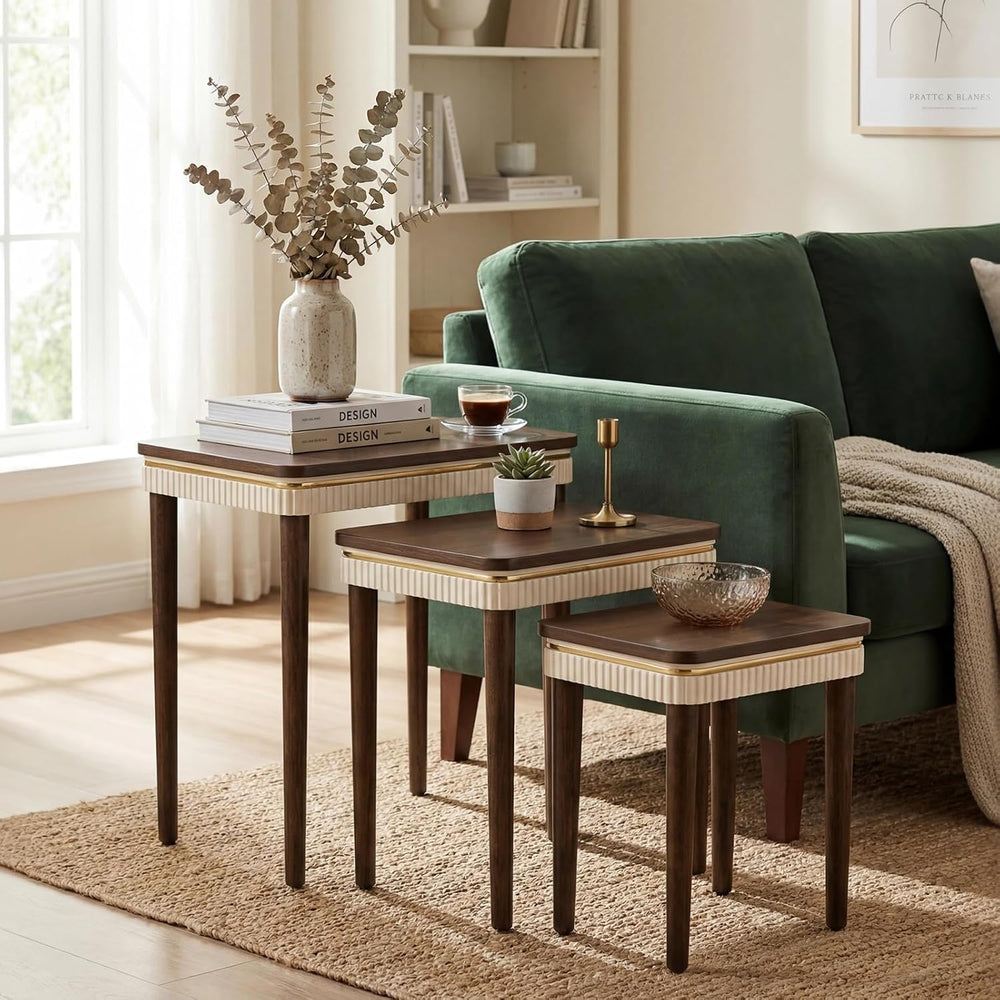 Hyfirm Walnut Nesting Tables Set of 3, Mid Century Side Tables | Space-Saving...