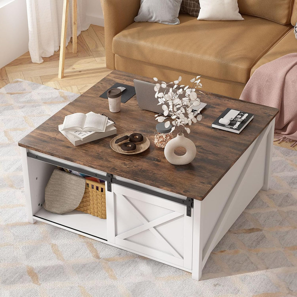 PUKAMI Lift Top Coffee Table with Storage, 31.5" Farmhouse Coffee Table ...