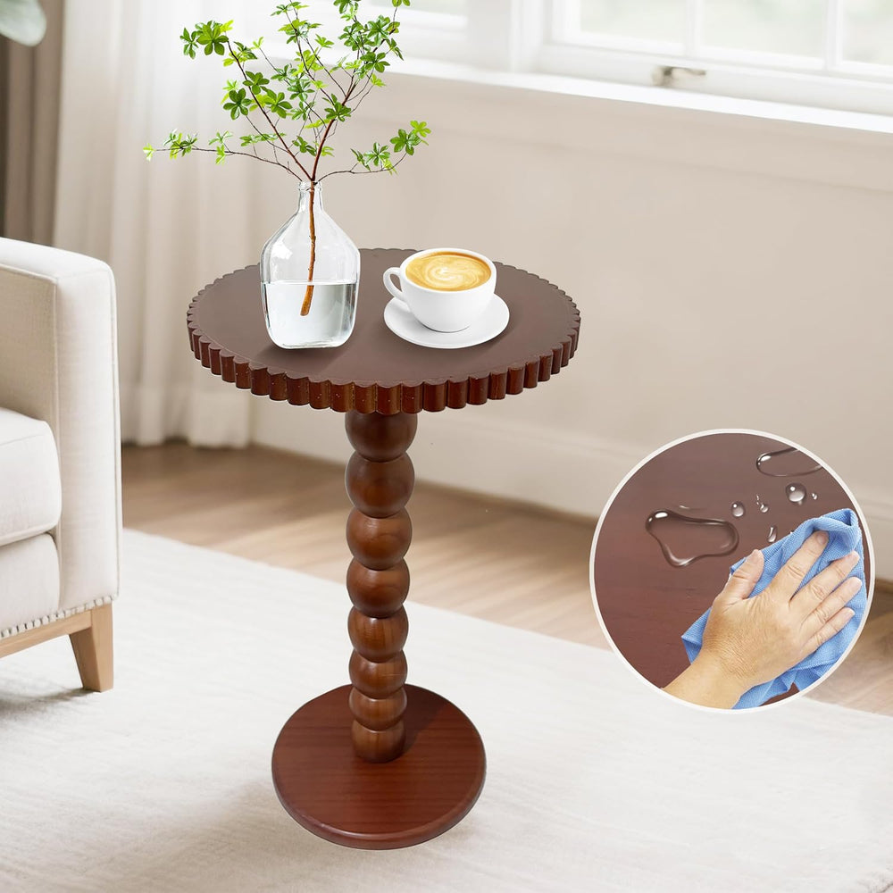 Slot Edge Round Side Table - Small Space Accent Table w/Solid Wood Leg - 12&q...
