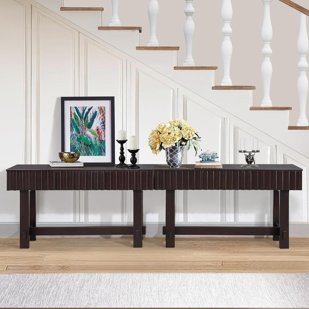 Knocbel Fluted Console Table with 3 Storage Drawers, Farmhouse Mid Century So...