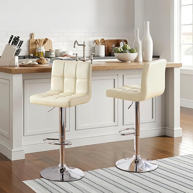 Yaheetech Bar Stools Set of 2, Adjustable PU Leather Swivel Barstools, Modern...