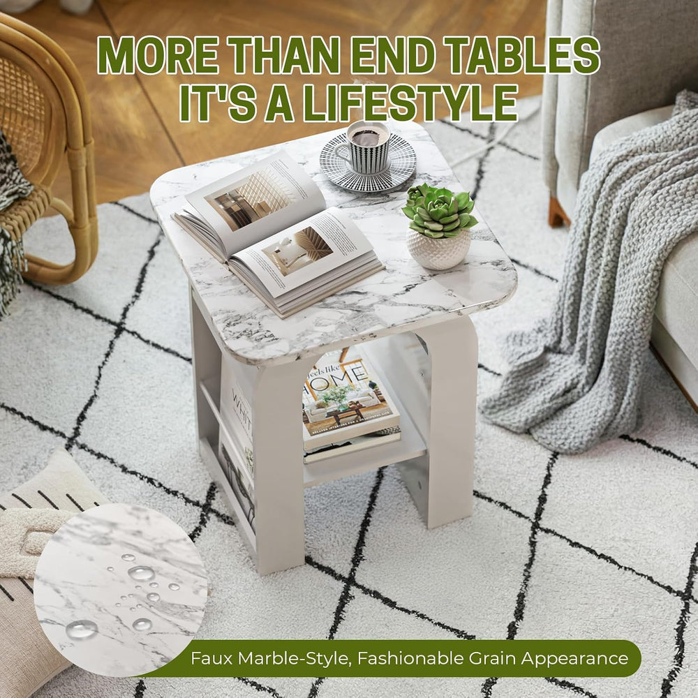 Small End Tables Living Room Set of 2 for Small Spaces,19" Marble Top Ni...