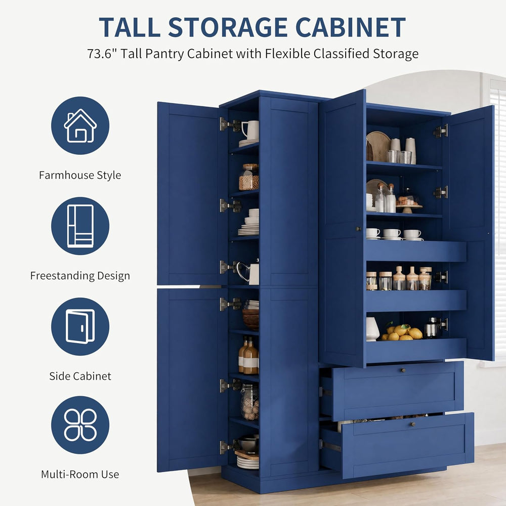 71" Tall Kitchen Pantry Storage Cabinet with 3 Pull Out Trays & 2 La...