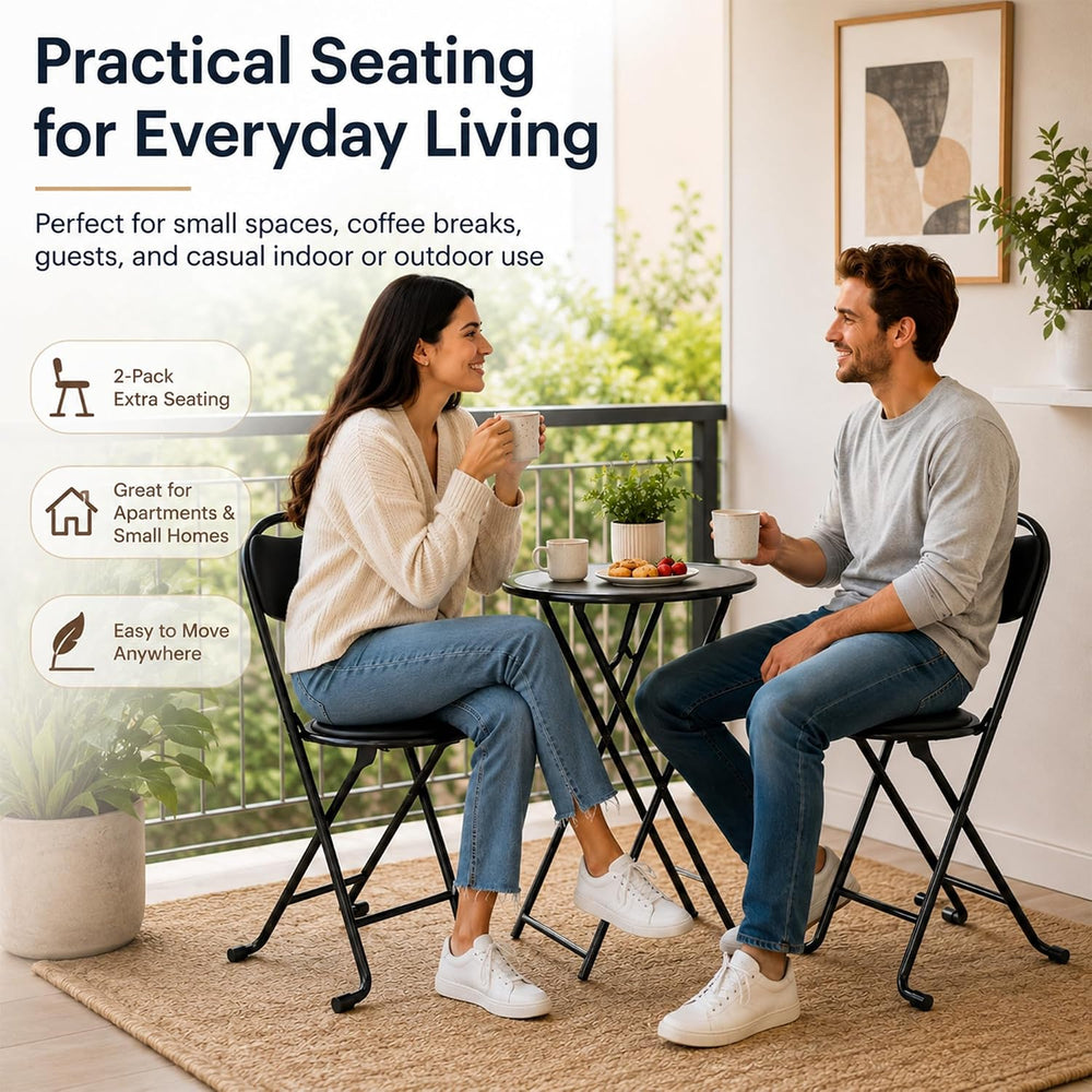 2 Pack Folding Stool with Back, 17 Inch Small Folding Chair, Black Stool with...