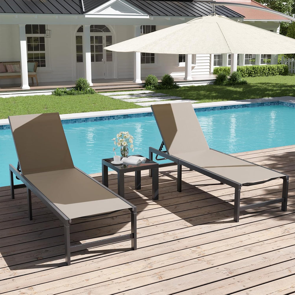 UDPATIO Outdoor Chaise Chairs & Table 3 Pieces Pool Lounge Chair, Poolsid...