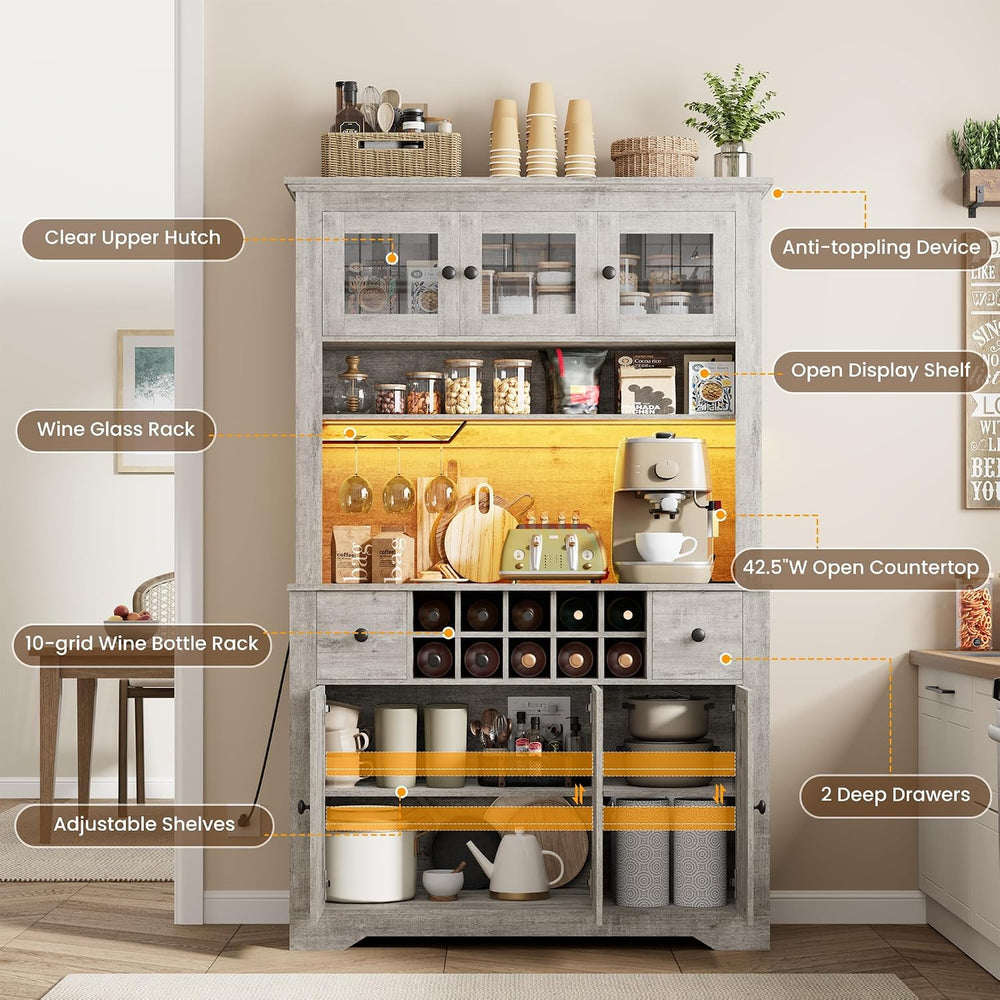 GAOMON 69" Pantry Cabinet with LED Light & Charging Station, Kitchen...