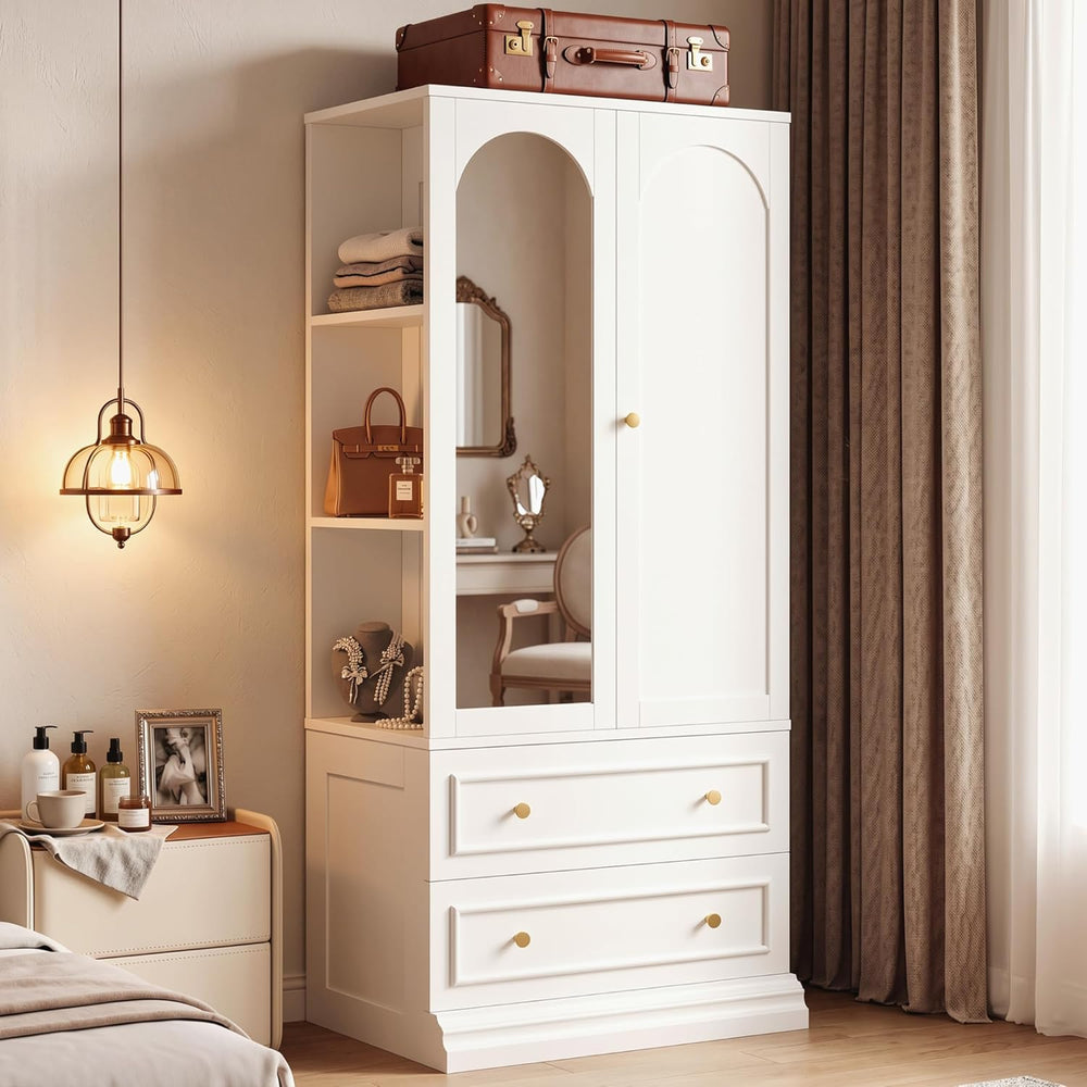 LIKIMIO Armoire Wardrobe Closet with Full Length Mirror, 3 Open Shelves | 71&...