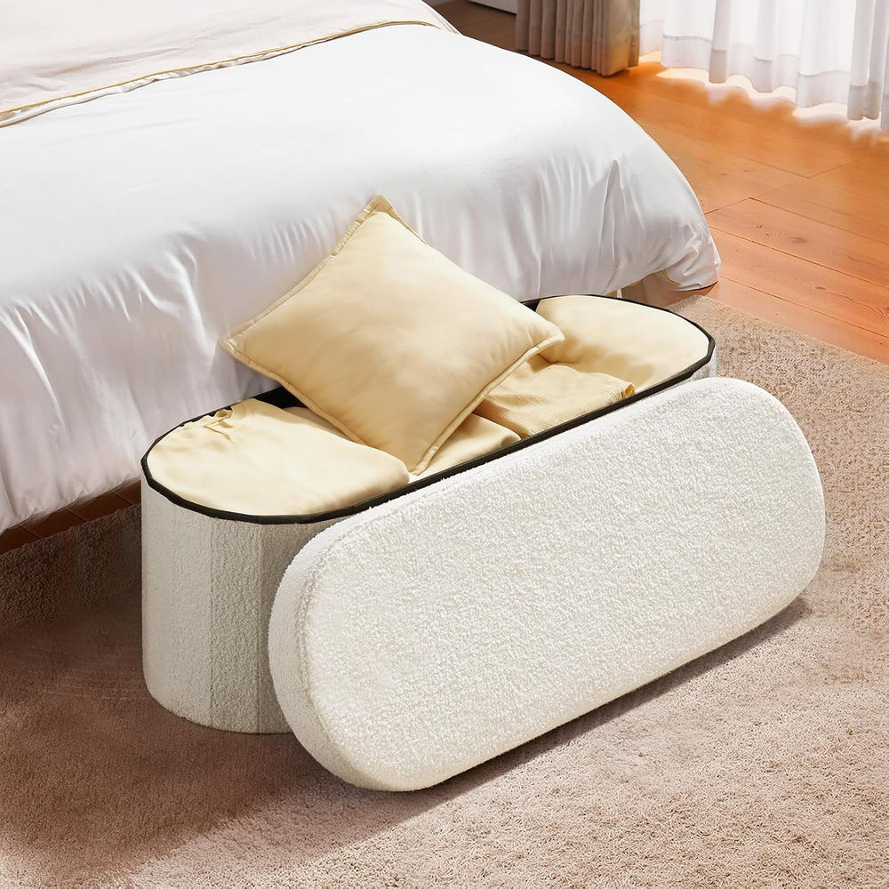 VEVOR Oval Storage Ottoman Bench, Foldable Teddy Fleece End of Bed Bench, Fol...