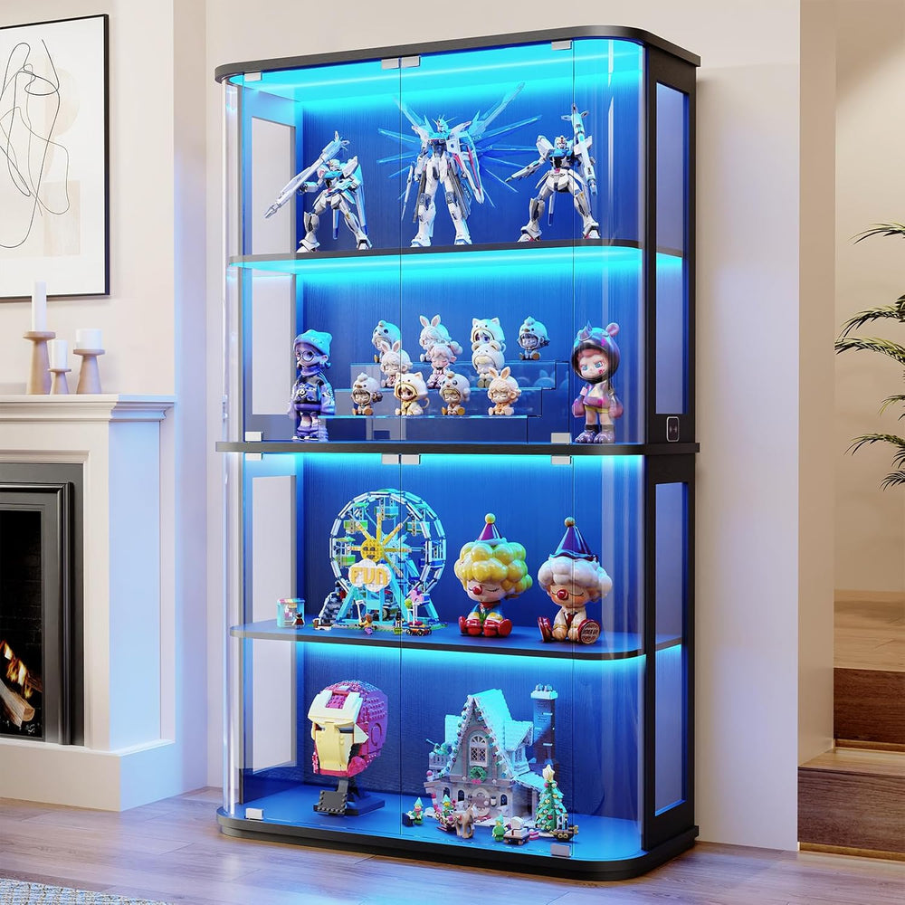 BROTTAR Large Rounded Display Cabinet with Glass Door & Lights, Black