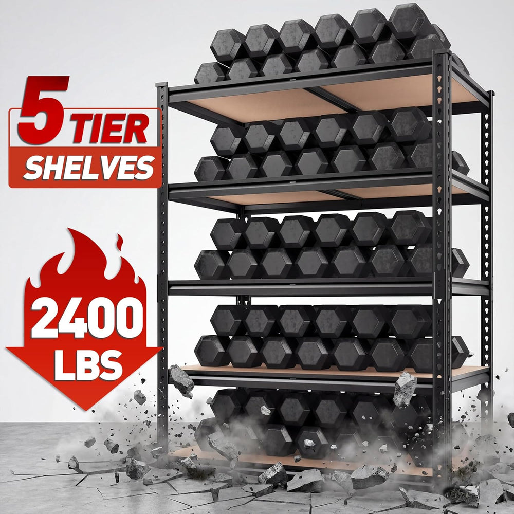 REIBII 2400LBS Garage Shelving 5 Tier Storage Shelves Heavy Duty, Adjustable ...