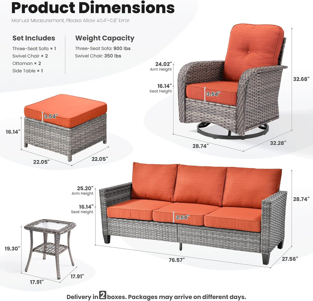 ovios 6 Pieces Patio Furniture Set, Outdoor Wicker Sofa Couch with Swivel Gli...