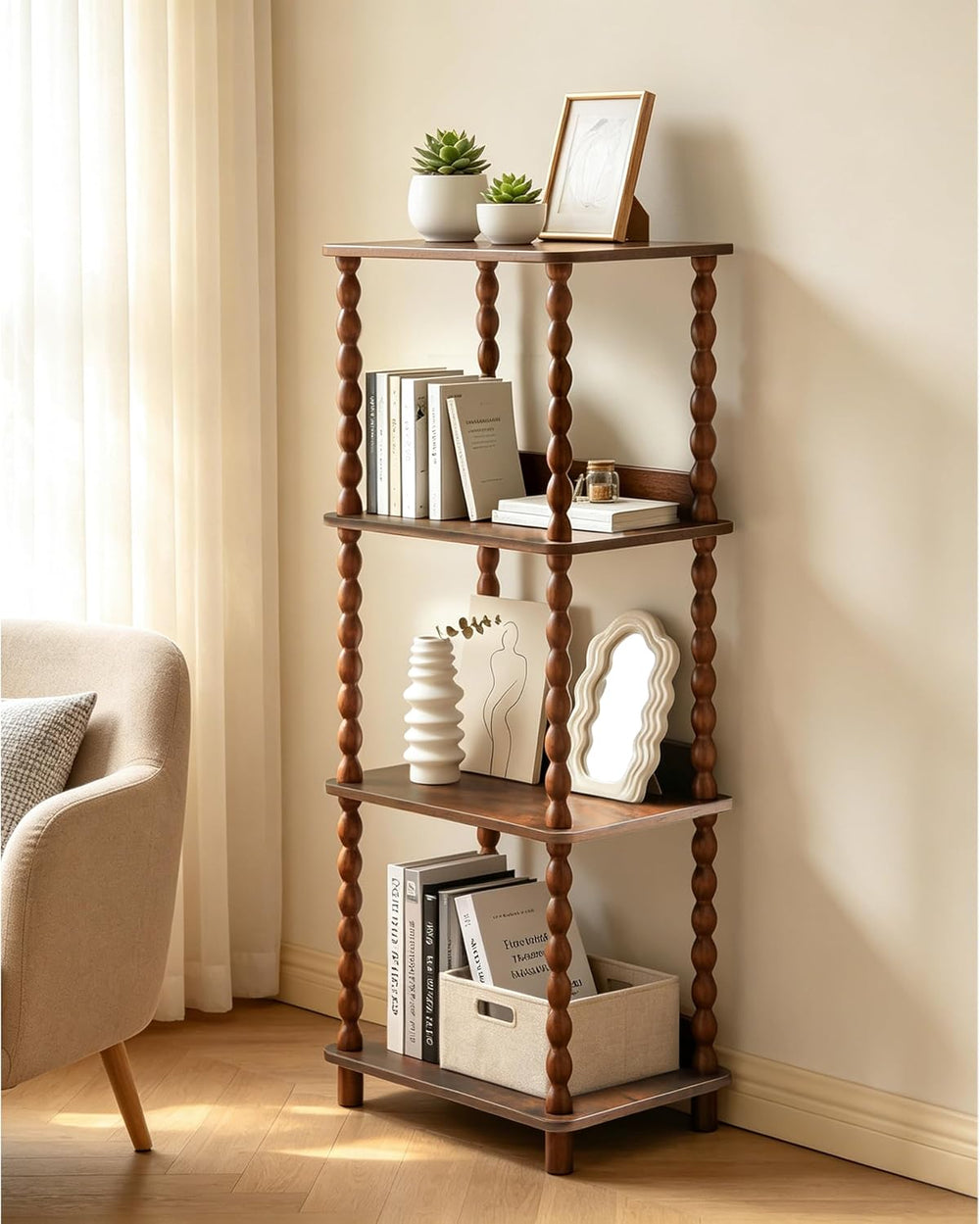 Book Shelf, 4-Tier Bookshelf with Storage, Small Bookcase Display Shelves for...