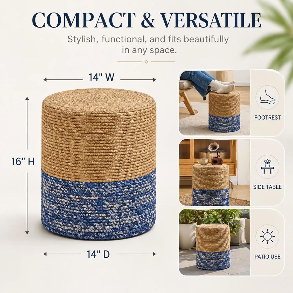 Wimarsbon Natural Seagrass Foot Stool, Hand Weaving Round Ottoman, for Living...