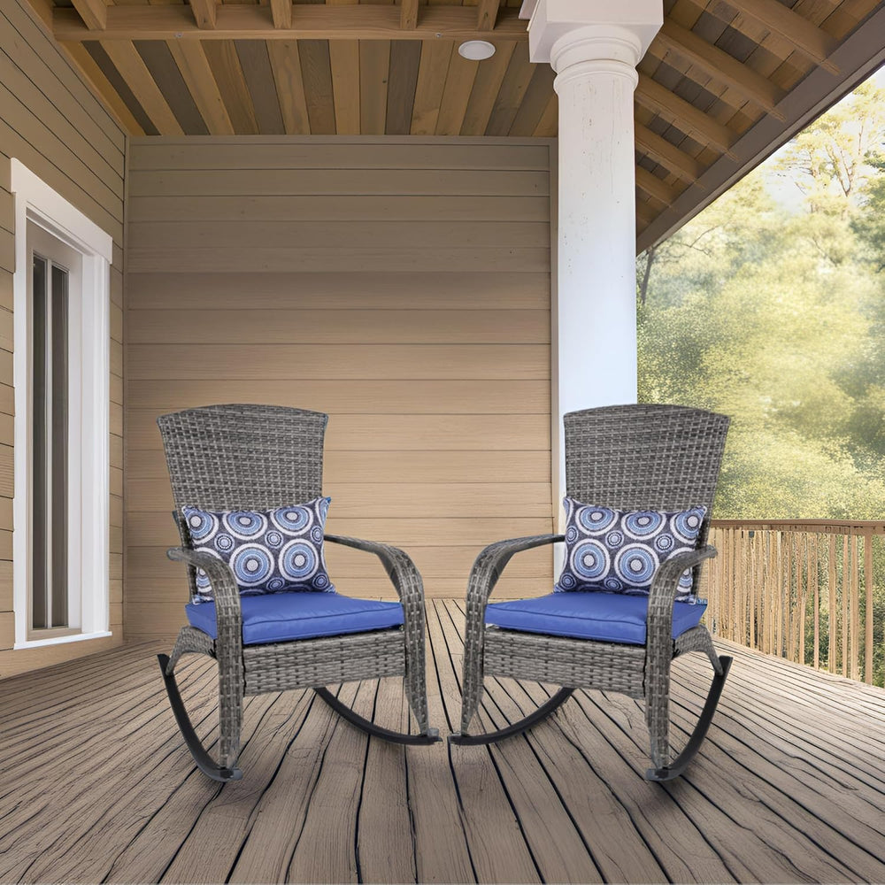 Outdoor Rocking Chairs Set of 2, Patio Rocker Chairs with Cushions & Stee...