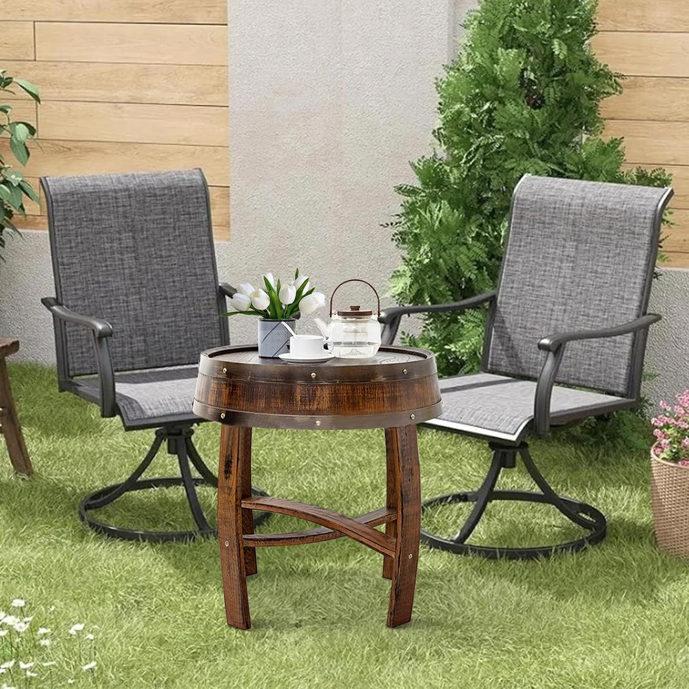 Whiskey Barrel End Table,Round Wood Wine Barrel Side Table Outdoor,Rustic Win...