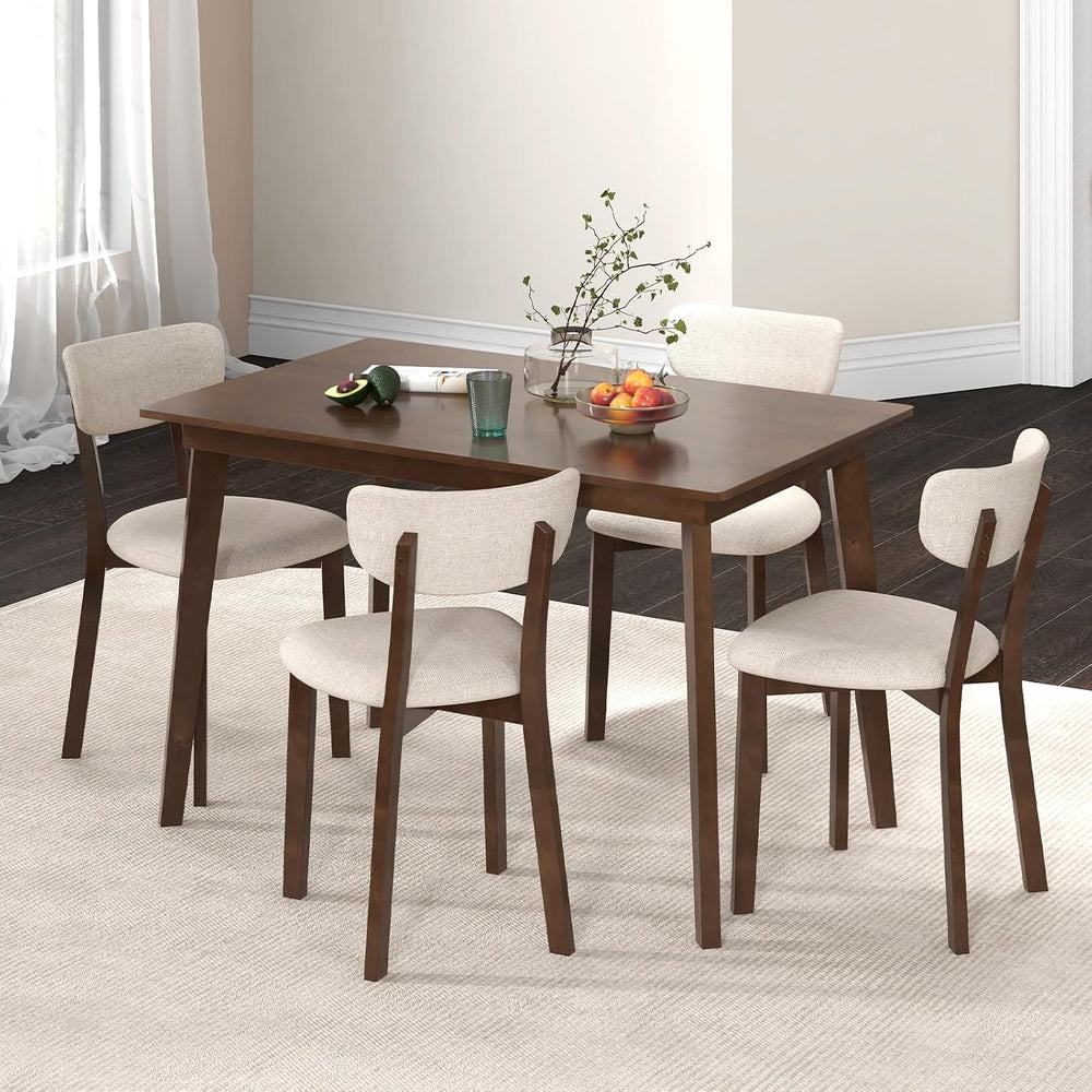 GOFLAME 5-Piece Dining Table Set for 4, Farmhouse Kitchen Table & 4 Uphol...
