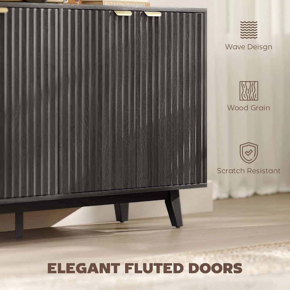 HOMCOM Fluted Sideboard Buffet Cabinet, 55" Modern Accent Console Cabine...