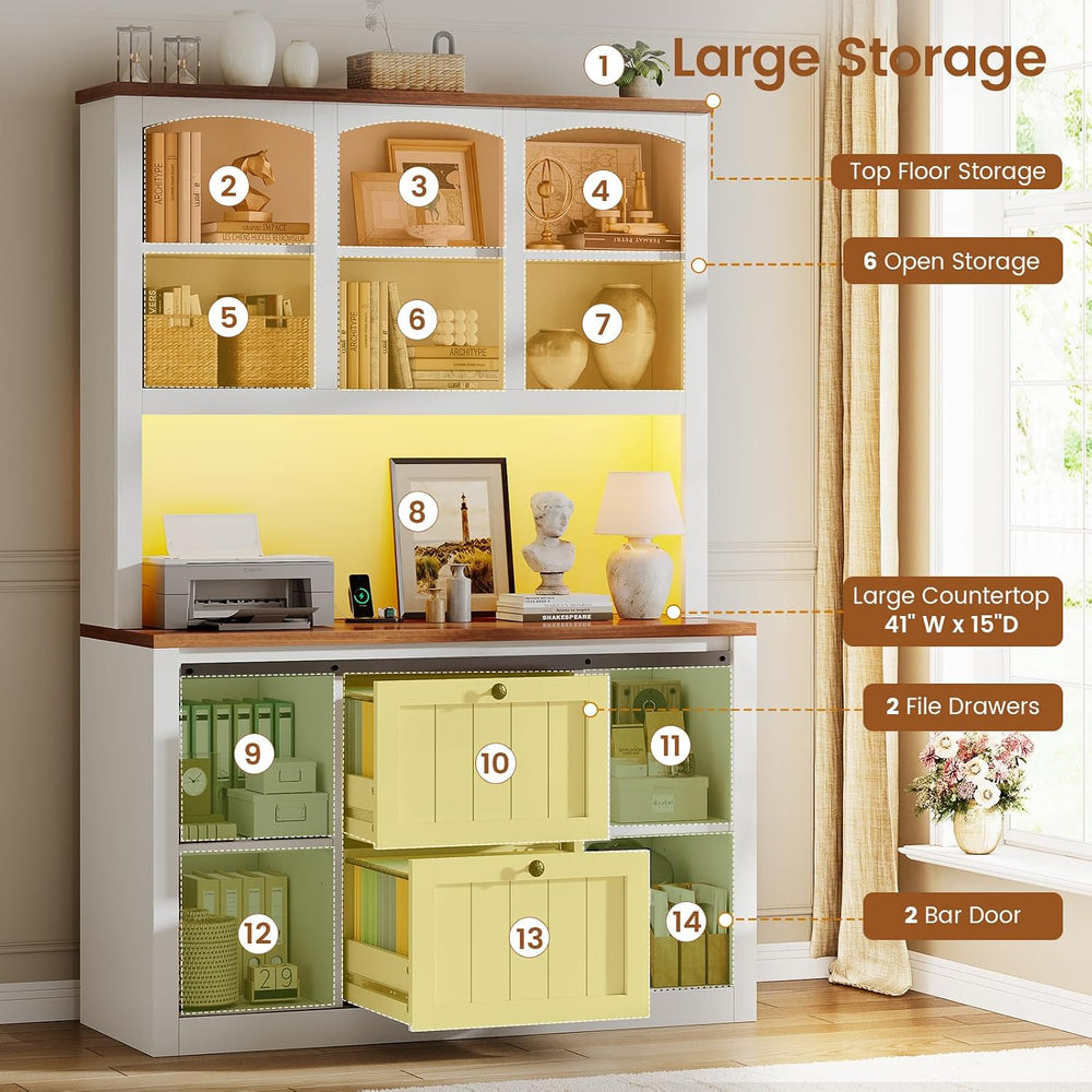 SEDETA 2 Drawer File Cabinet with Power Strip, 41” Farmhouse Filing Cabinet f...