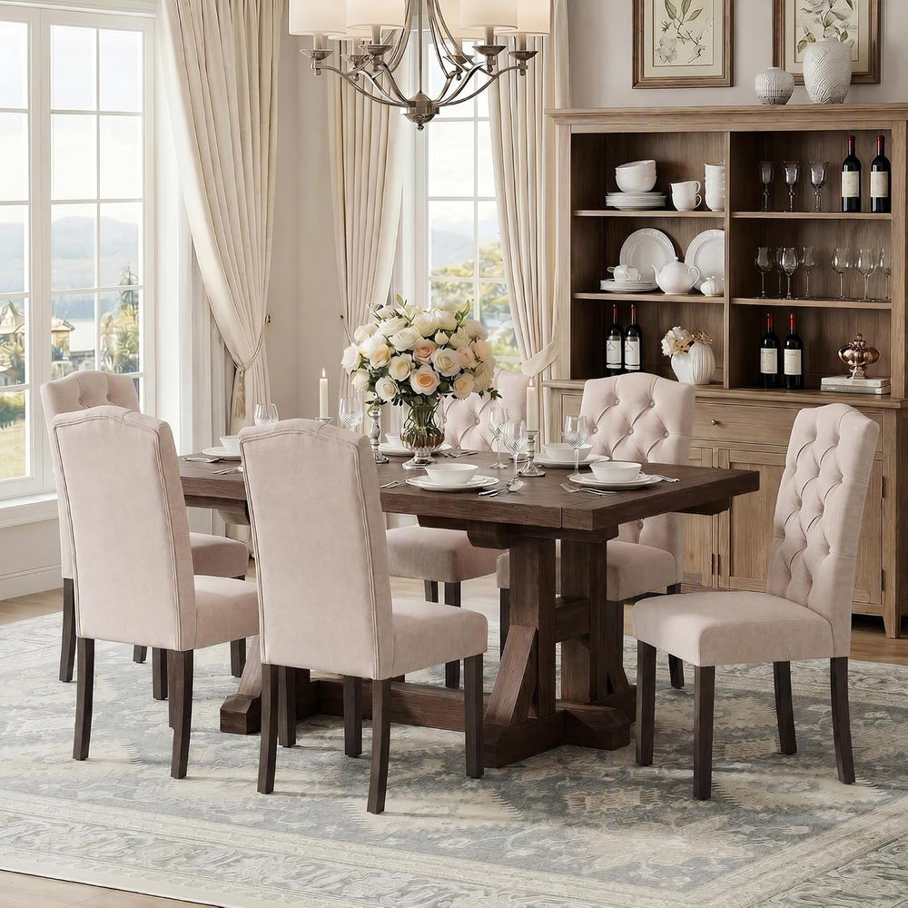 Tufted Dining Chair Fabric Button Upholstered Modern Kitchen Diner Set of 2
