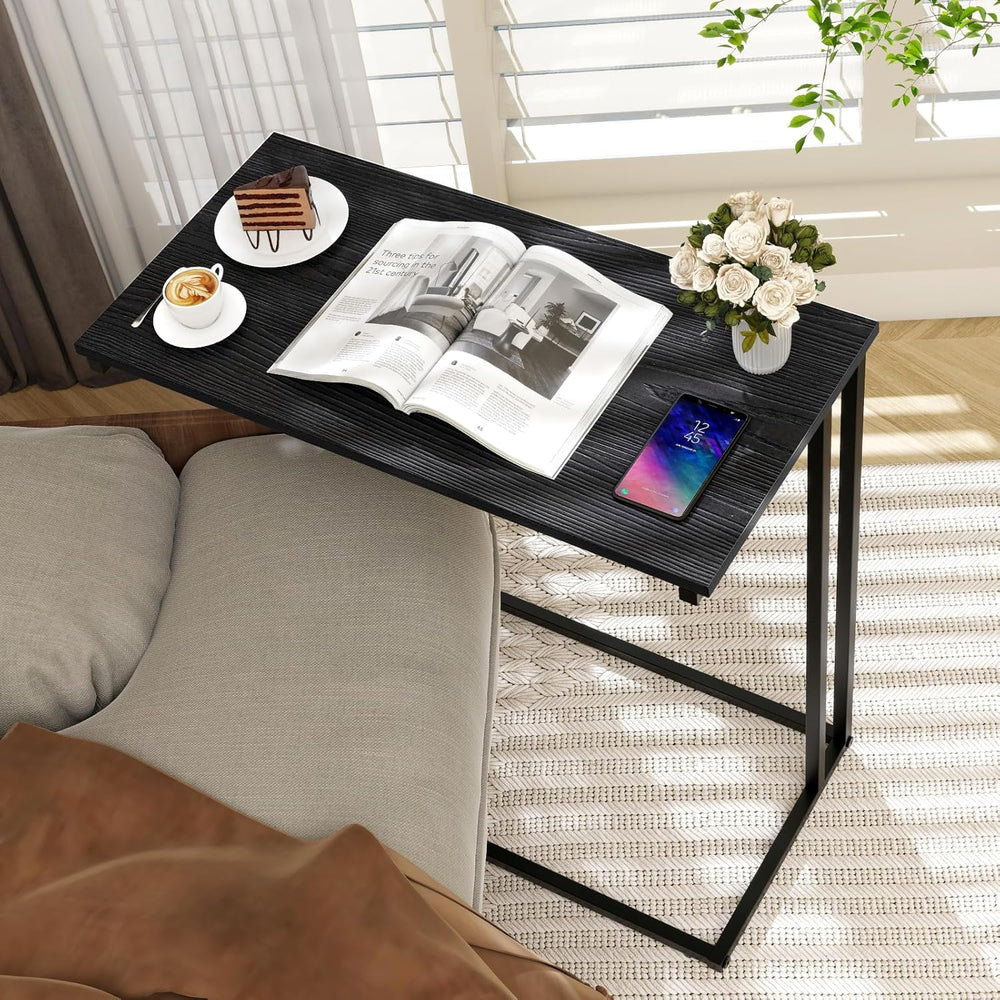 C-Shaped Side Table, Modern End Table with Metal Frame, Space Saving Design f...
