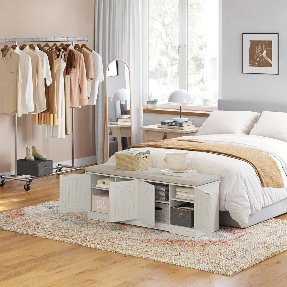 DINZI LVJ Shoe Bench, Entryway Storage Bench with Doors, Cushion, 2-Tier Shoe...