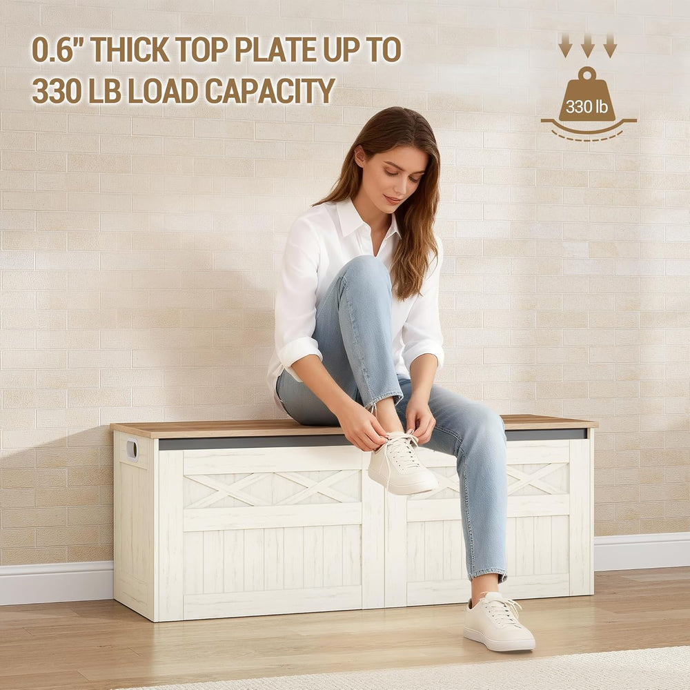 Hzuaneri 47.2" Storage Chest, Large Storage Bench with 2 Hinges, Farmhou...