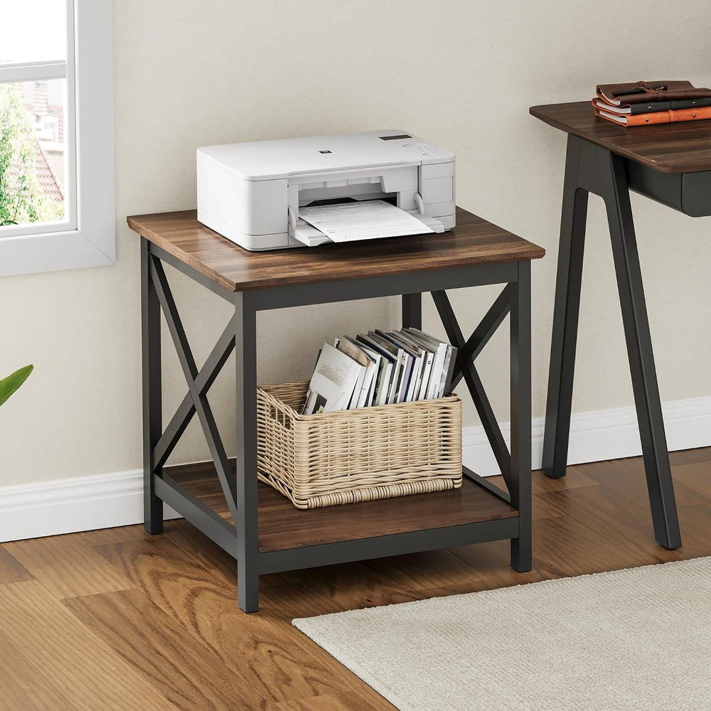 ChooChoo End Tables Set of 2, 24 Inch End Table with 2-Tier Storage Shelf, Si...