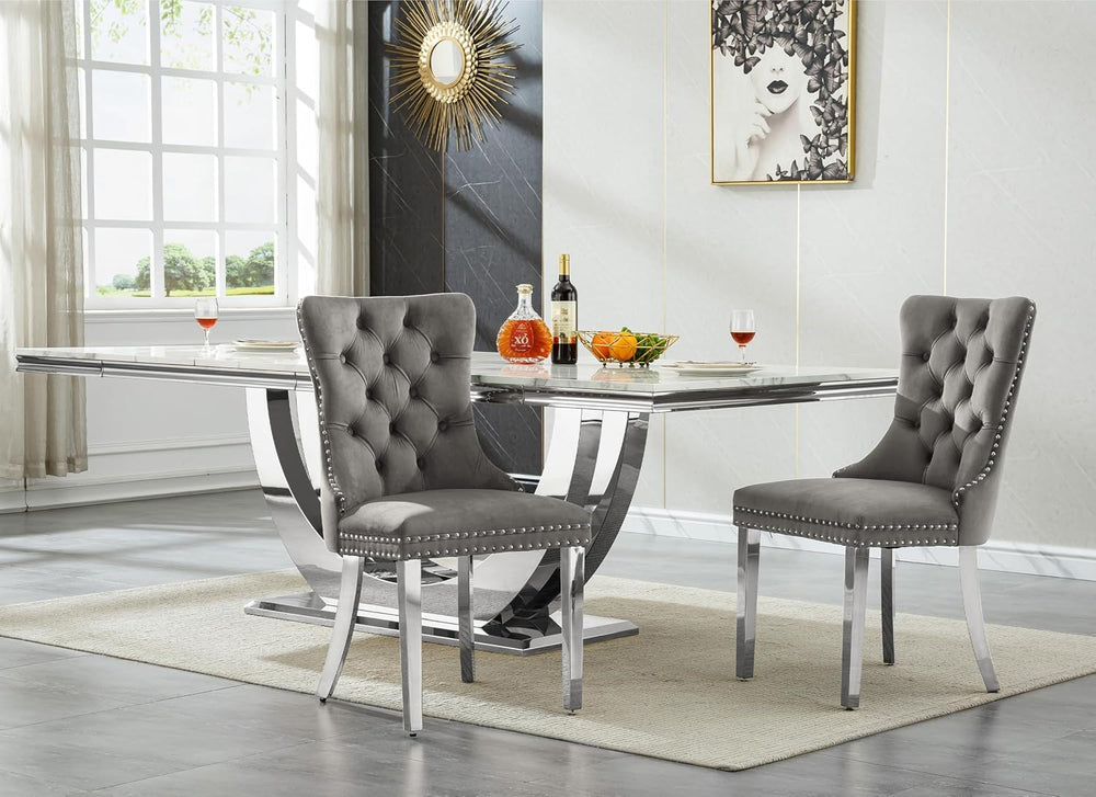 9-Piece Modern Dining Table Set with 8 Chairs, 94.5" Large Marble Kitche...