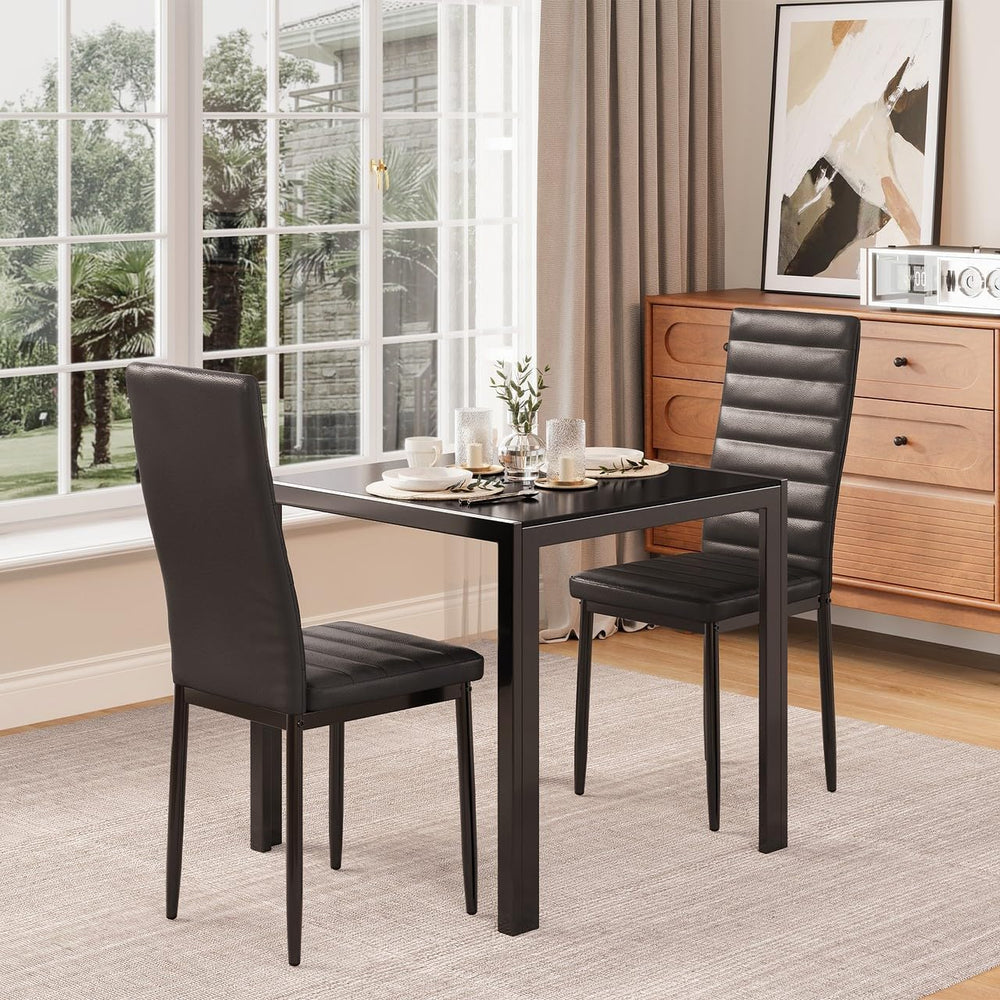 Gizoon 3 Piece Glass Dining Table Set, Kitchen Table and Chairs Set for 2