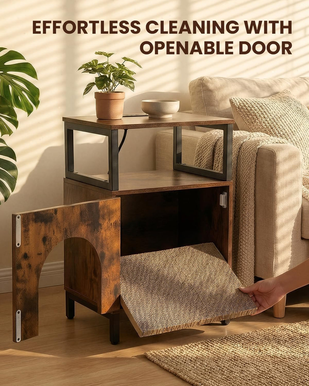 Cat Side Table with Charging Station & Storage Shelf, Small End Tables wi...