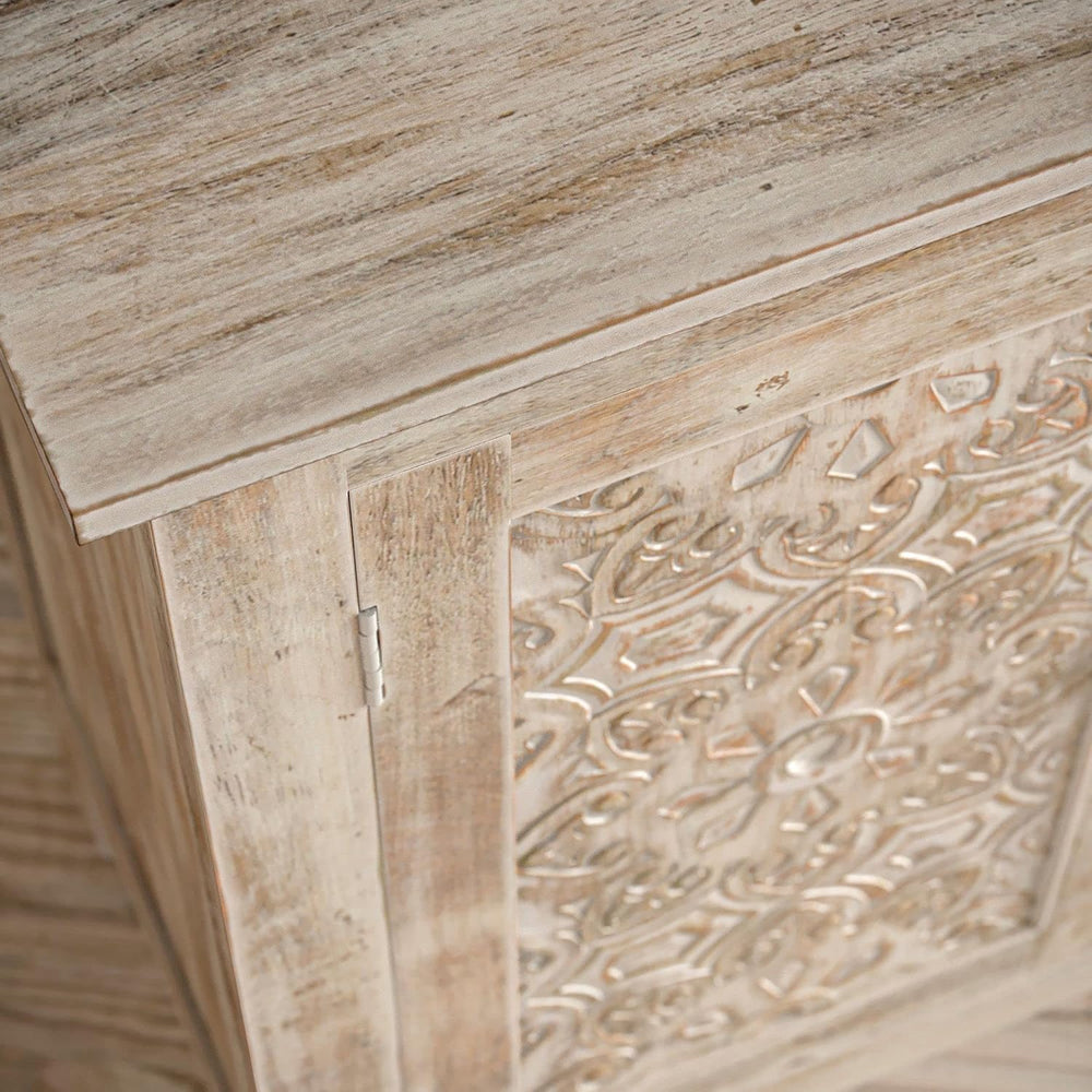 Jofran Global Archive Hand Carved Accent Chest Cabinet, 32', Weathered White