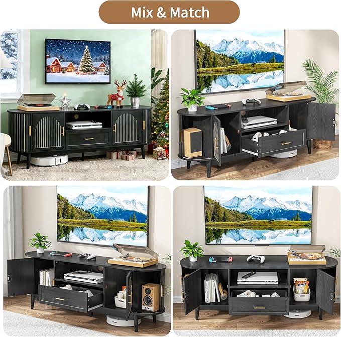 70" Fluted TV Stand for Tvs up to 80", Mid-Century Modern Entertain...
