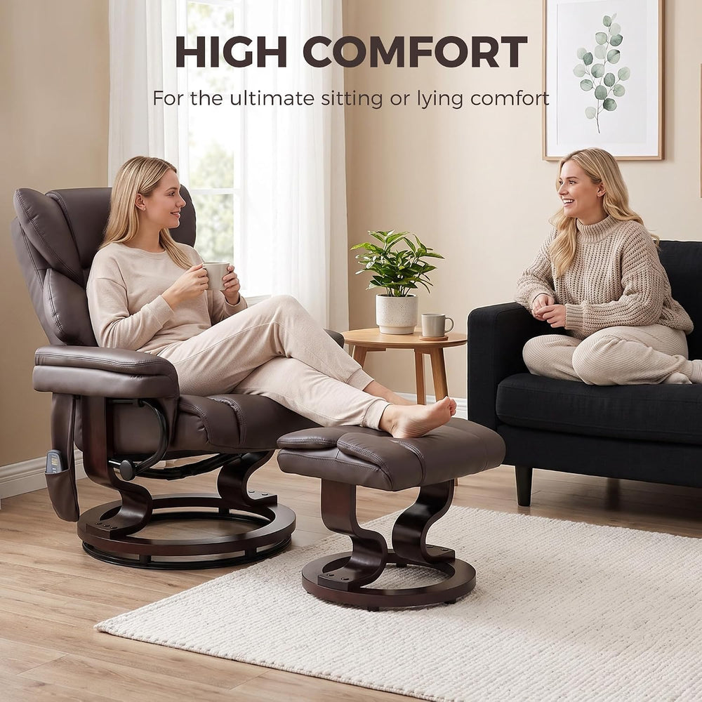 HOMCOM Massage Recliner Chair with Ottoman Footrest, 360° Swivel, Brown