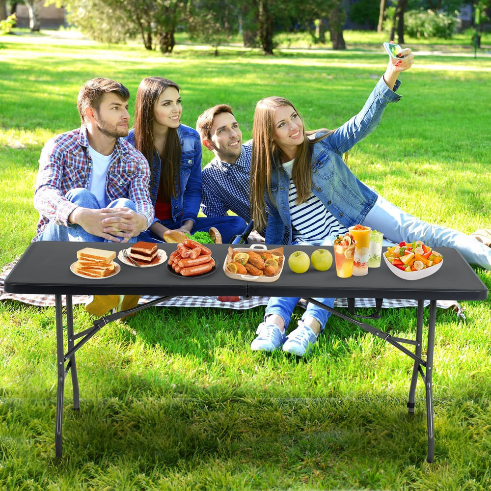 6FT Folding Table, Heavy Duty Plastic Table Portable Fold-in-Half Utility Tab...