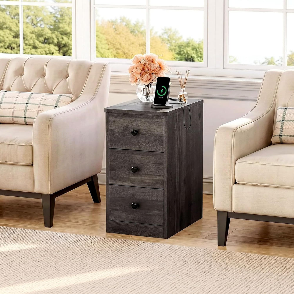 LIKIMIO Nightstand with Charging Station, 3 Drawers Modern for Bedroom