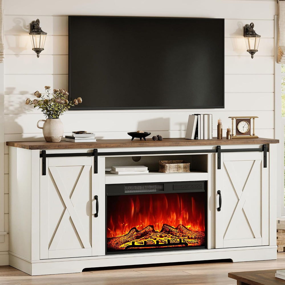 AMERLIFE Fireplace TV Stand with Sliding Barn Door for TVs up to 75" | F...