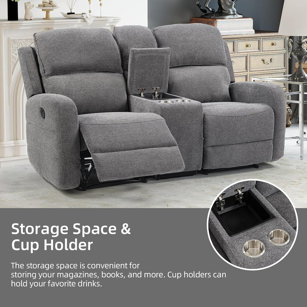 EBELLO Manual Living Room Furniture Reclining Couch Set, Fabric Recliner Chai...