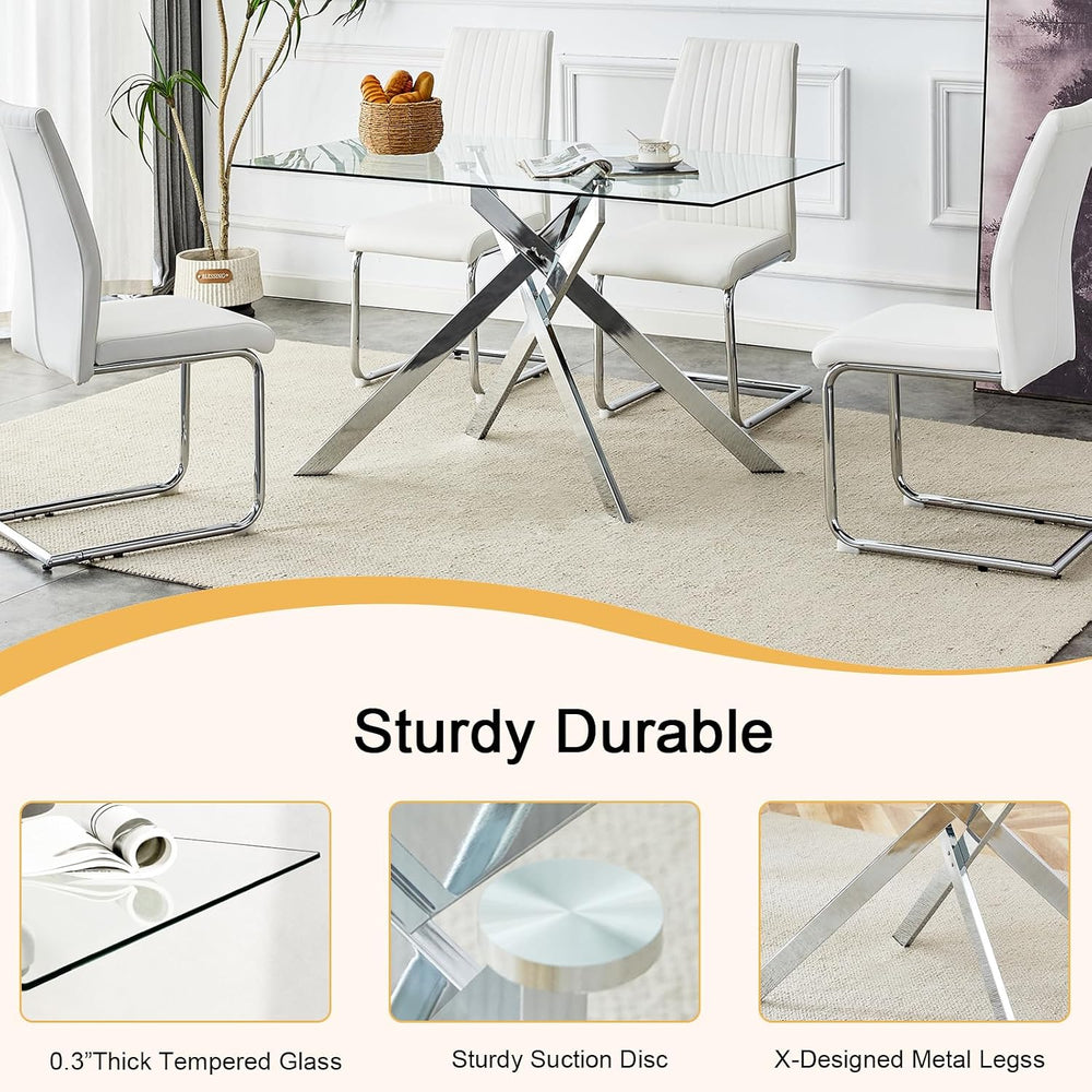 51in Glass Dining Table,Rectangular Kitchen Table for 4 Person with 0.39'...