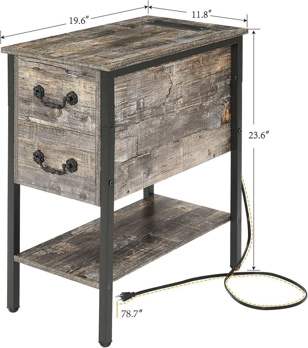 VECELO End Tables,Narrow Nightstands with Charging Station & USB Ports &a...