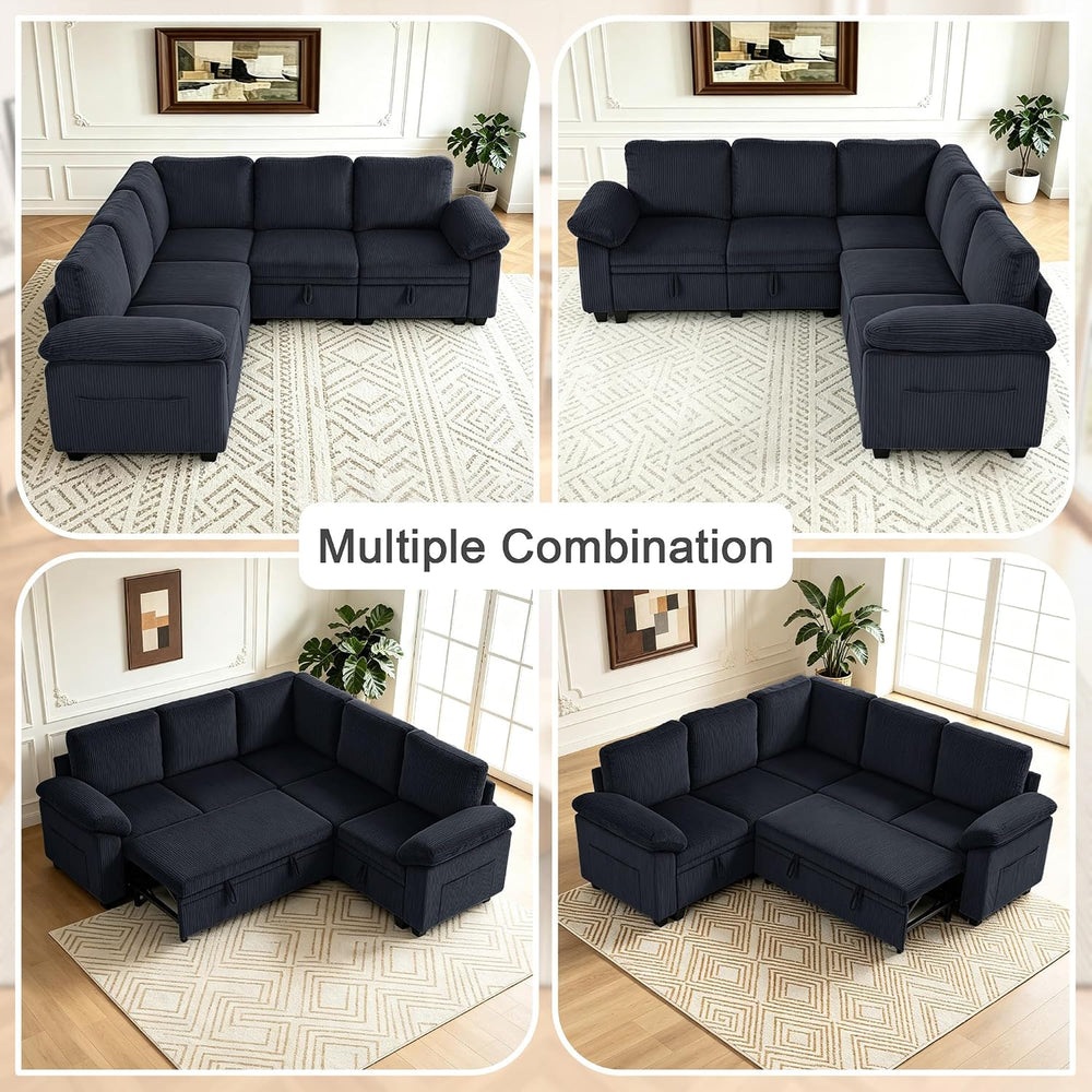 86″ Sectional Sleeper Sofa with Pull Out Bed, Modular Sectional Couch with St...