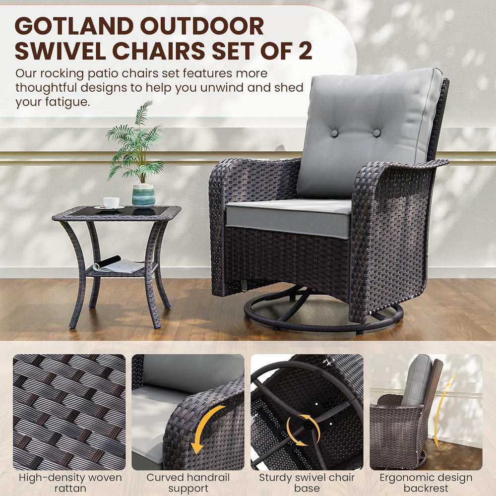 Gotland Outdoor Swivel Chairs Set of 2, 5 Pieces Patio Furniture Set with Ott...