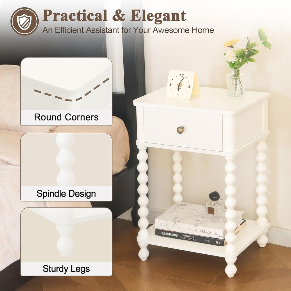 AWASEN White Nightstand, Small Side Table with Drawer for Living Room, Farmho...