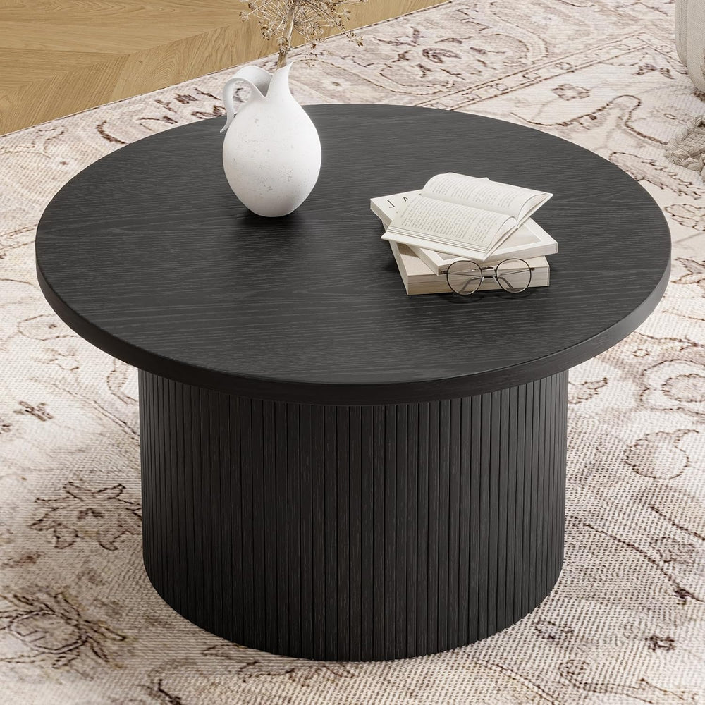 ONBRILL 31.5" Round Coffee Table, Tambour Design Coffee Tables for Livin...