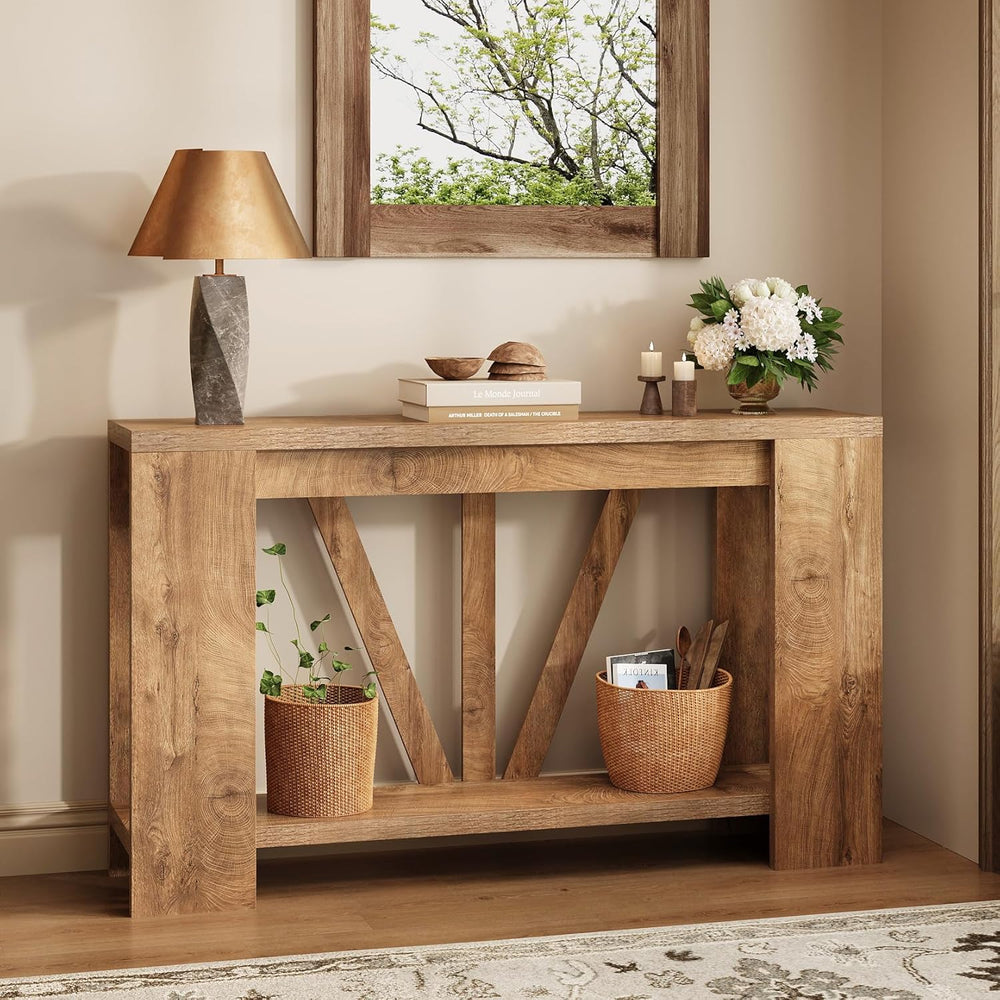 Tohomeor Console Table for Entryway, 47 Inches Narrow Sofa Table Behind The C...
