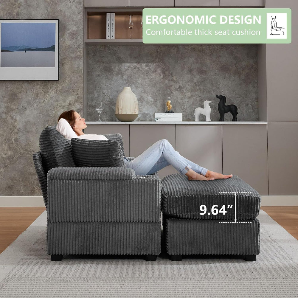 Oversized Corduroy Chaise Lounge Chair Indoor with Storage and Ottoman, Sleep...