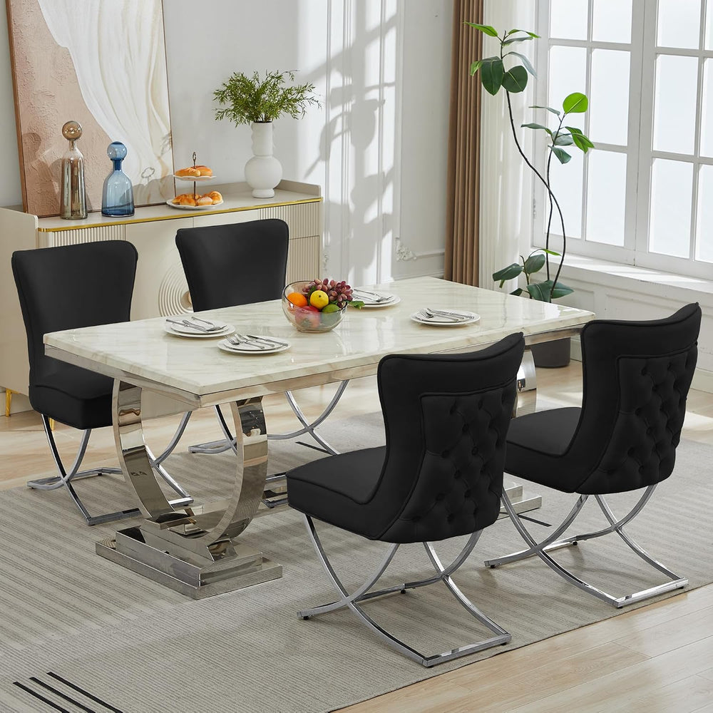 LOULENS Velvet Dining Chairs Set of 2, Sliver Metal X-Legs, Black | Elegance,...
