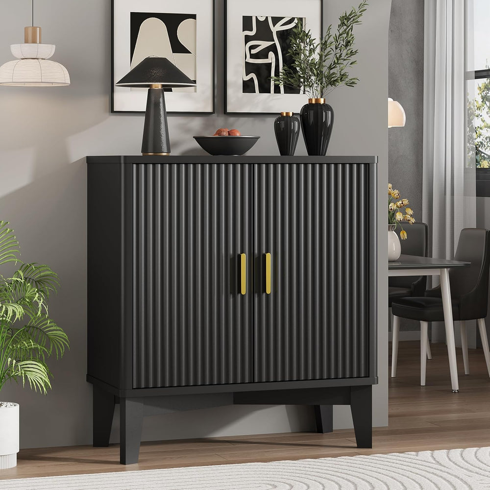 Xixini Fluted Buffet Sideboard Cabinet with Storage, 30" Mid Century Mod...