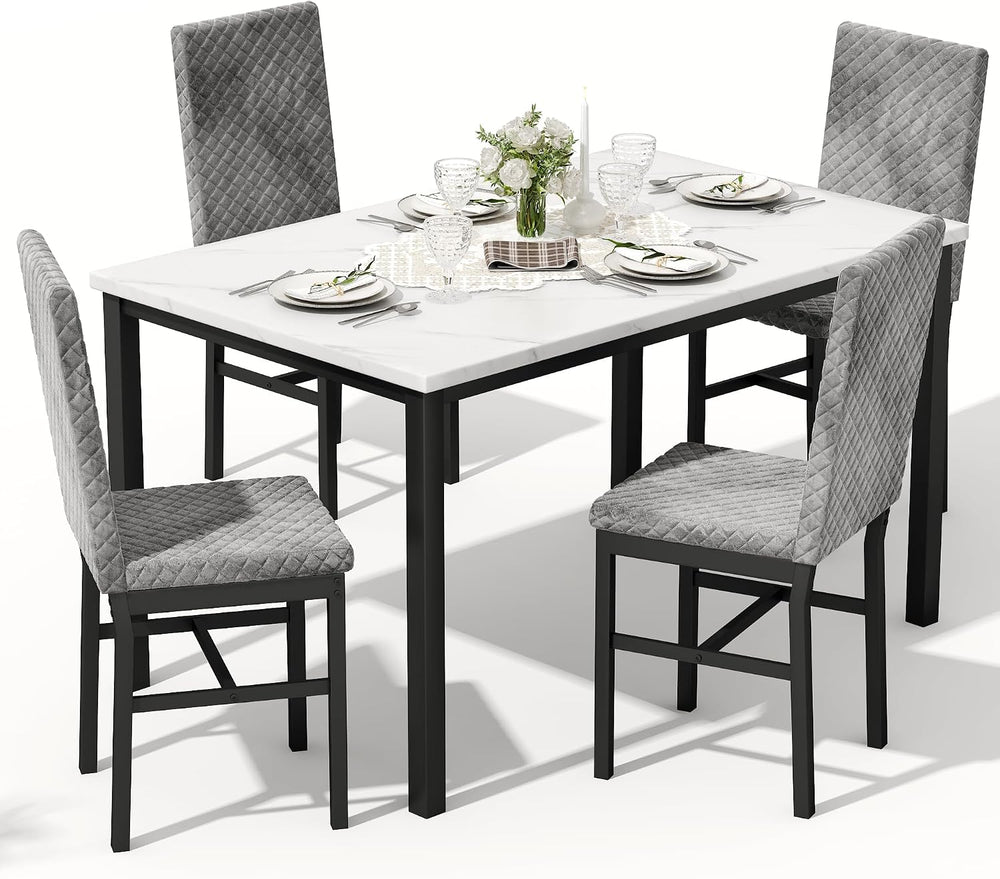 Recaceik Dining Table Set for 4, Kitchen Table and Chairs Set of 4 Modern Fau...