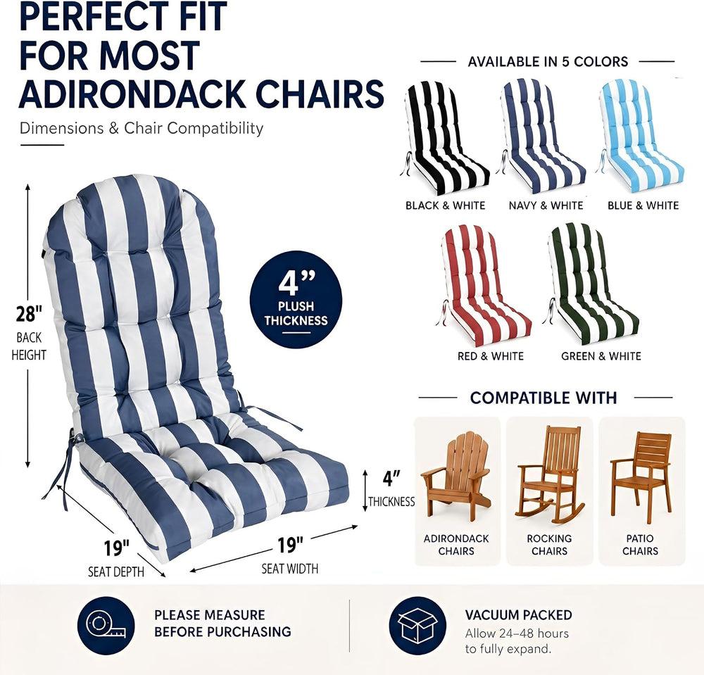 Adirondack Chair Cushions Set of 2, Outdoor Patio Chair Cushions, 48x19“